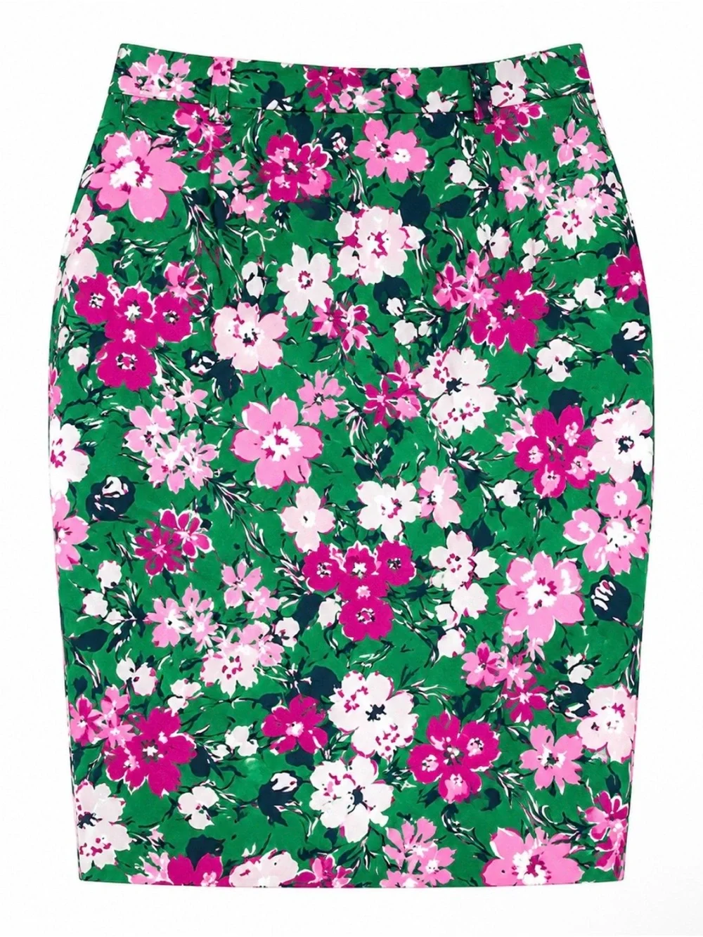 J.Crew Green Floral Pencil Skirt Cotton Stretch Pink White Print Size 6 Women’s